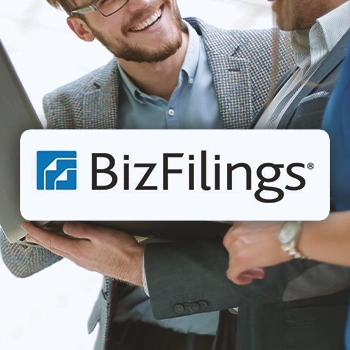 Bizfilings logo with business people in the background