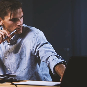 A man looking up an LLC in Indiana