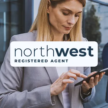 Northwest registered agent logo in front of a businesswoman