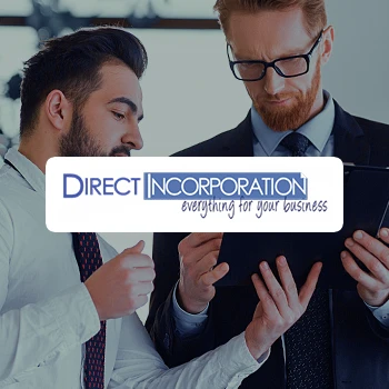 Direct Incorporation logo with a background of two office workers talking