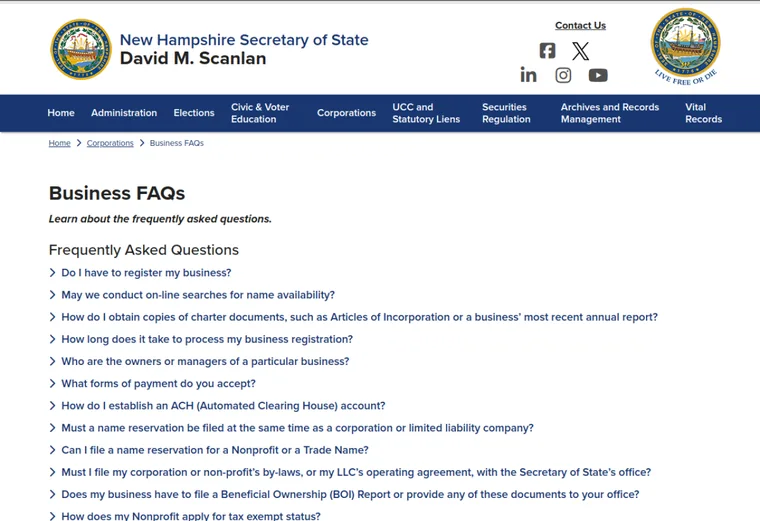 Official New Hampshire LLC source showing processing times and expedited filing options