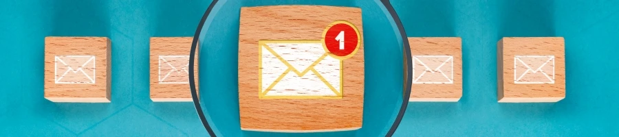 Mail icons and a magnifying glass