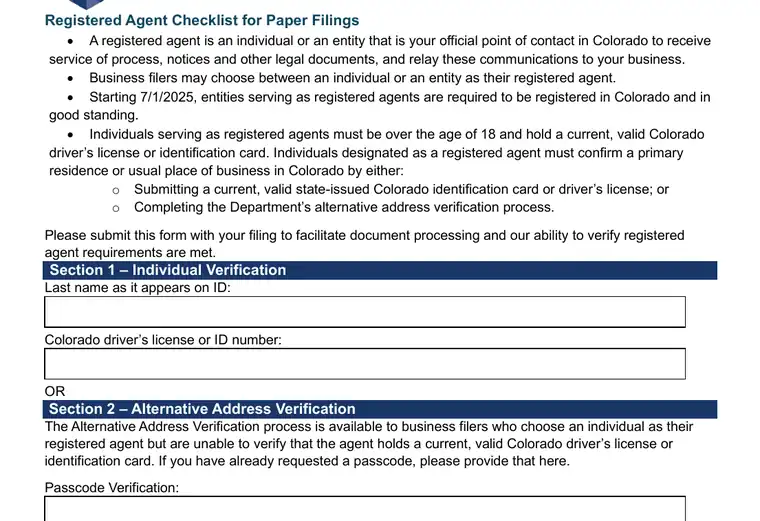 Official Colorado LLC formation form showing the LLC name and filing details