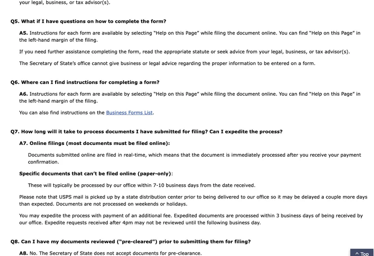 Official Colorado LLC source showing processing times and expedited filing options