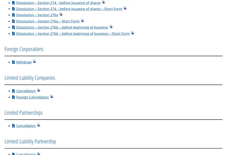 Official Delaware LLC dissolution source reference for the filing process and requirements