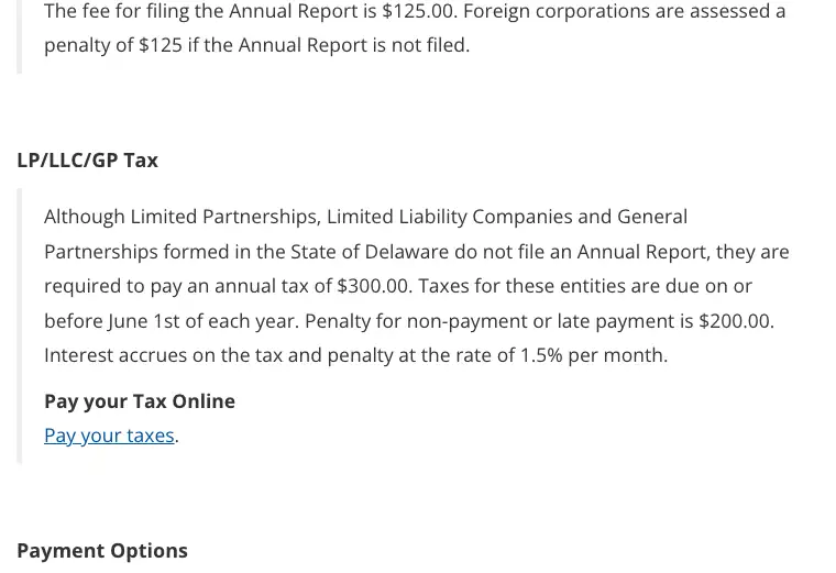 Official Delaware LLC additional LLC cost source