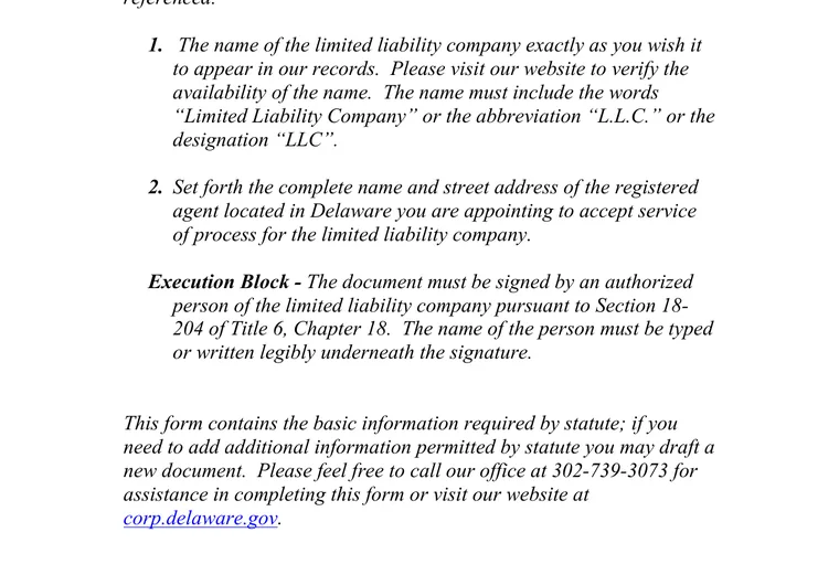 Official Delaware LLC source showing formation filing requirements and submission details