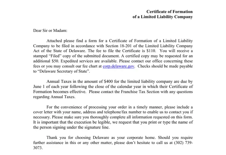 Official Delaware LLC formation filing source