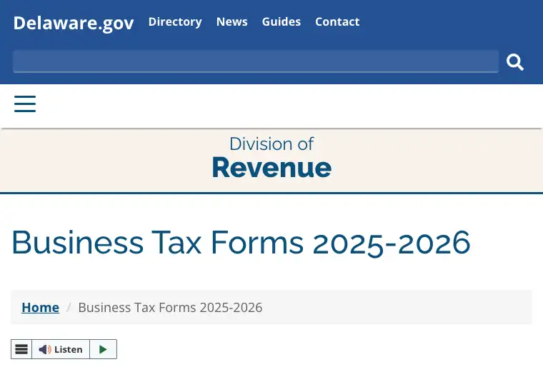 Official Delaware LLC tax form or instructions showing state filing requirements, tax details, and due-date information