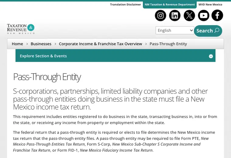 Official New Mexico LLC tax form or instructions showing state filing requirements, tax details, and due-date information