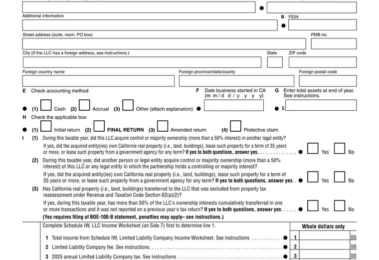 Official California LLC tax form or instructions showing state filing requirements, tax details, and due-date information