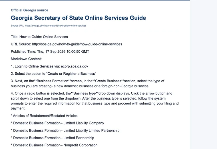 Official Georgia LLC source showing formation filing requirements and submission details