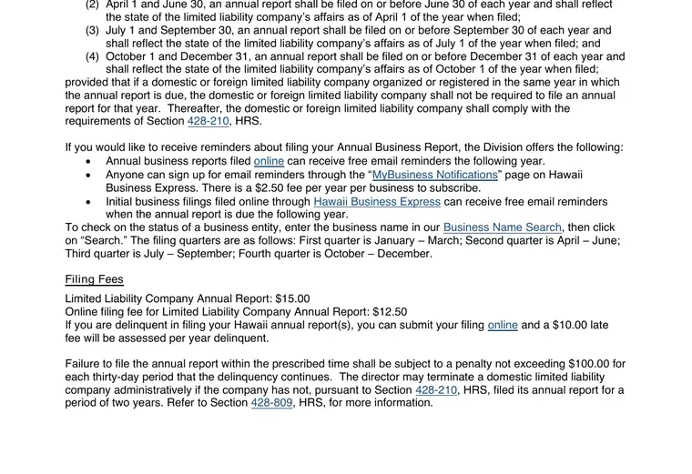 Official Hawaii LLC additional LLC cost source