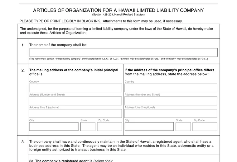 Official Hawaii LLC source showing formation filing requirements and submission details