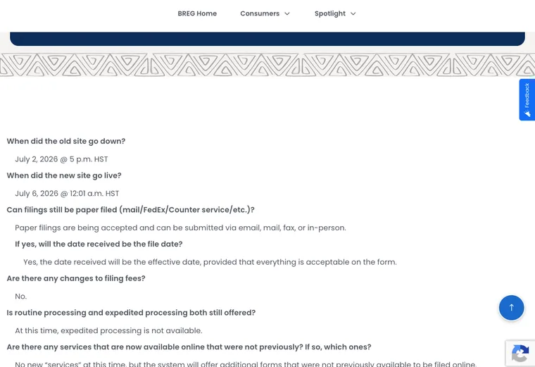 Official Hawaii LLC source showing processing times and expedited filing options