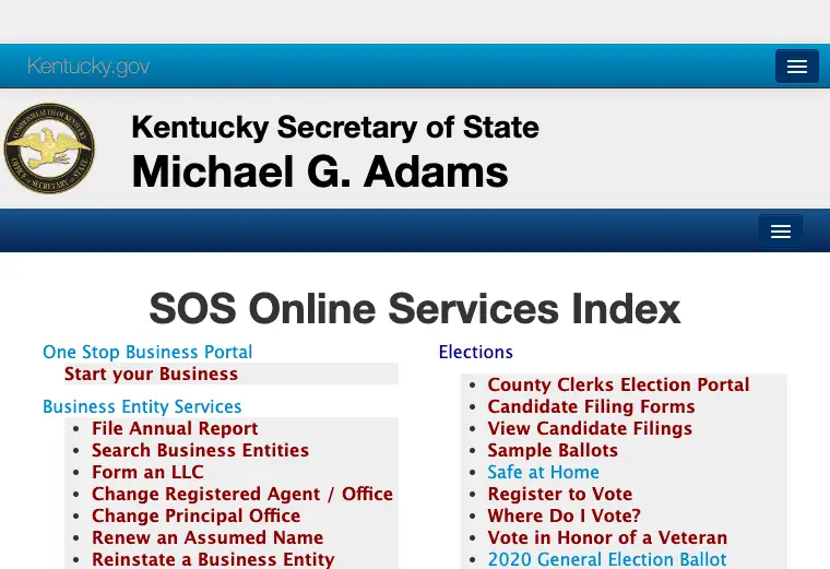 Official Kentucky LLC additional LLC cost source
