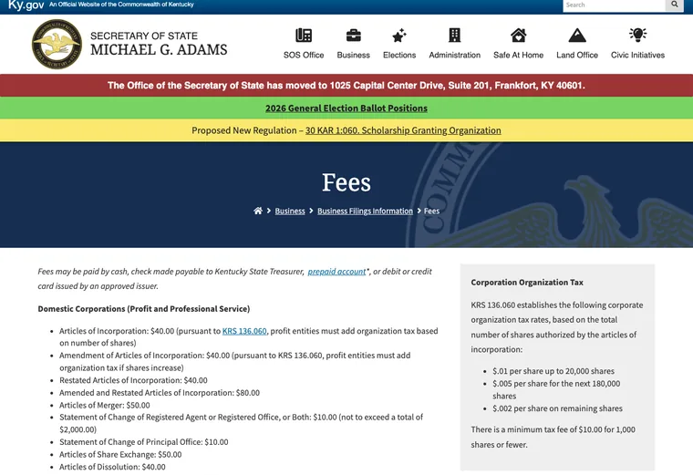 Official Kentucky LLC source showing processing times and expedited filing options