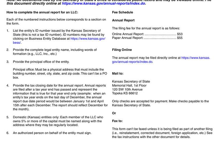 Official Kansas LLC additional LLC cost source