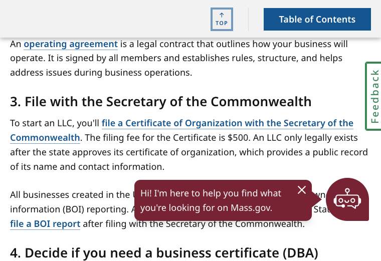 Official Massachusetts LLC formation filing source