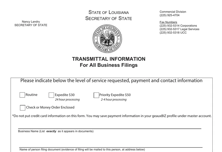 Official Louisiana LLC source showing processing times and expedited filing options