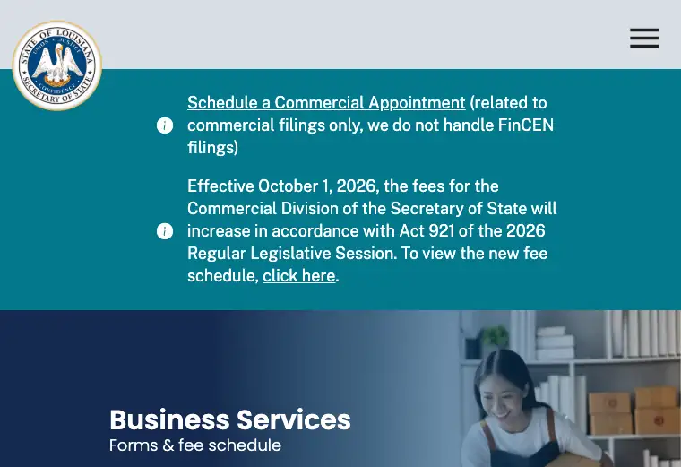 Official Louisiana LLC formation filing source