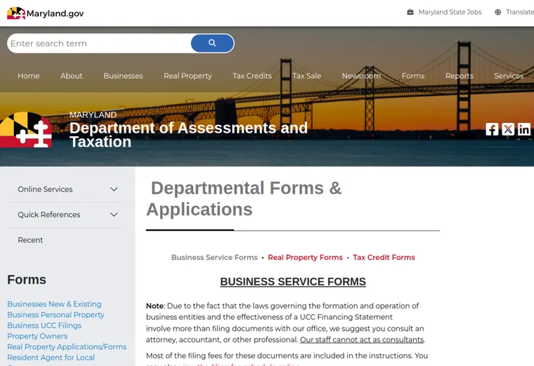 Official Maryland LLC source showing processing times and expedited filing options