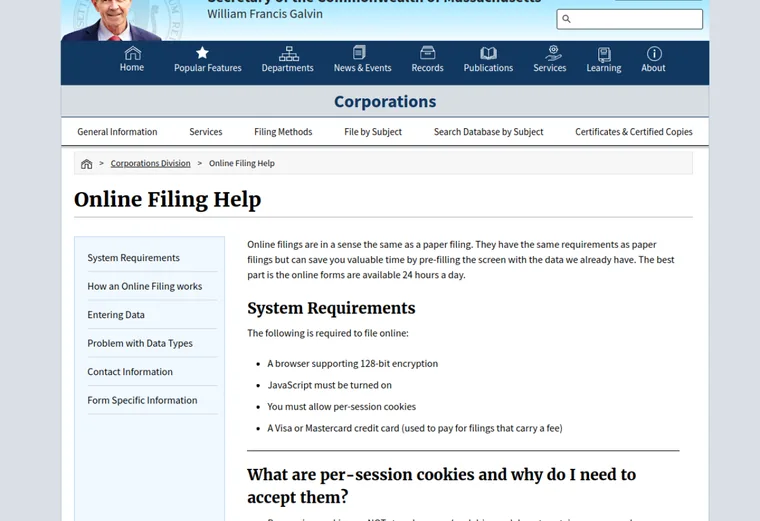 Official Massachusetts LLC source showing processing times and expedited filing options