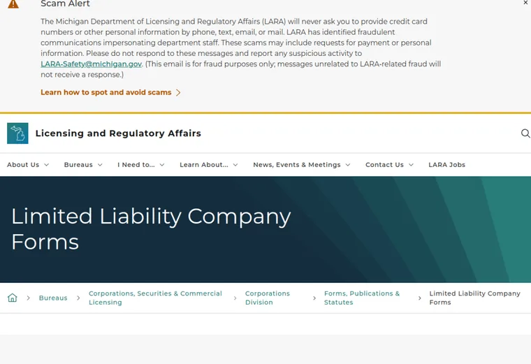 Official Michigan LLC source showing processing times and expedited filing options