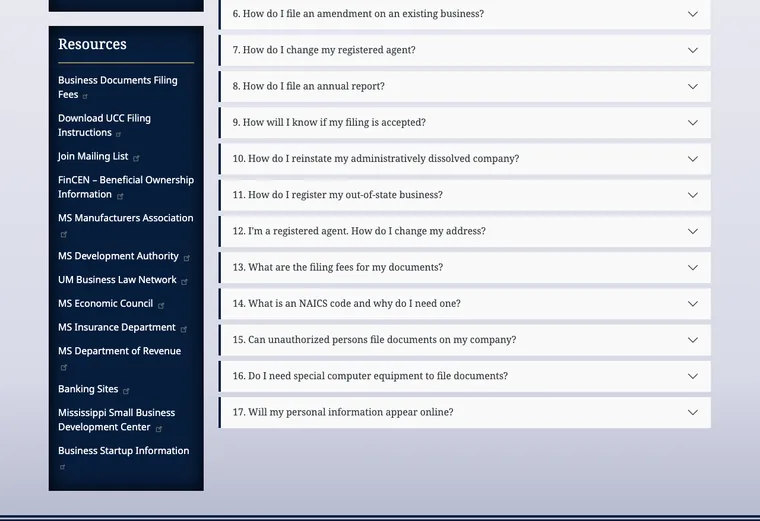 Official Mississippi LLC source showing processing times and expedited filing options