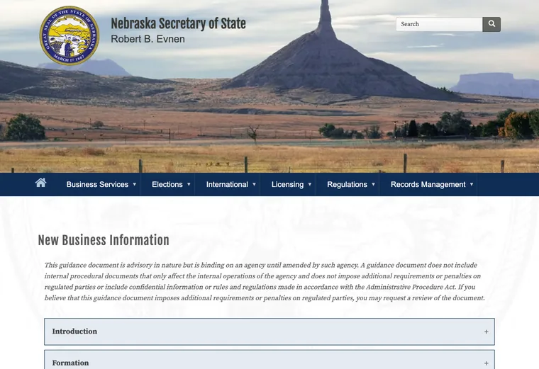 Official Nebraska LLC source showing formation filing requirements and submission details