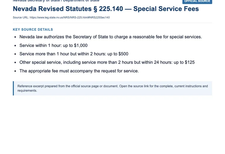 Official Nevada LLC source showing processing times and expedited filing options