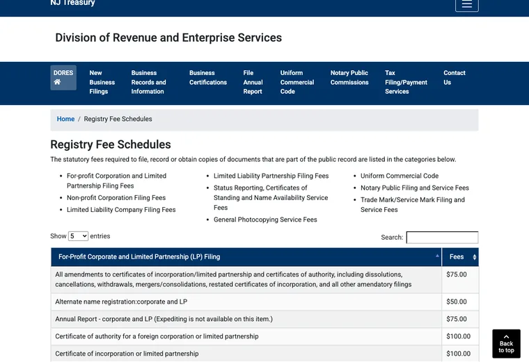 Official New Jersey LLC source showing processing times and expedited filing options