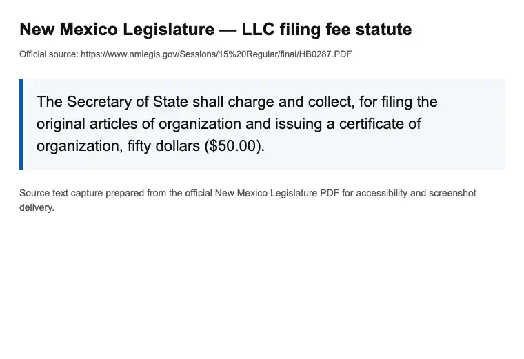 Official New Mexico LLC formation filing source