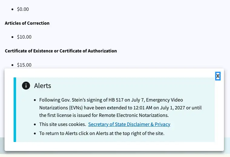 Official North Carolina LLC additional LLC cost source