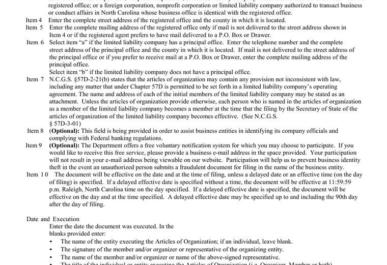 Official North Carolina LLC source showing formation filing requirements and submission details