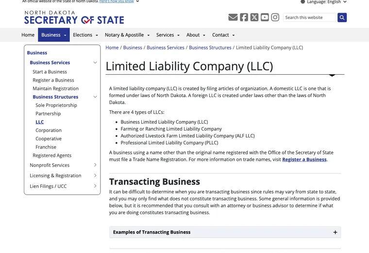 Official North Dakota LLC source showing processing times and expedited filing options