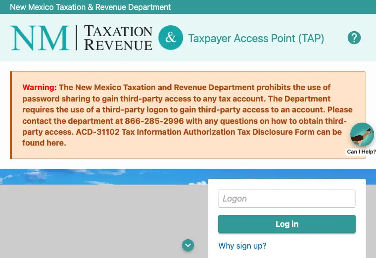 Official New Mexico business tax filing and payment portal showing state tax account and submission services
