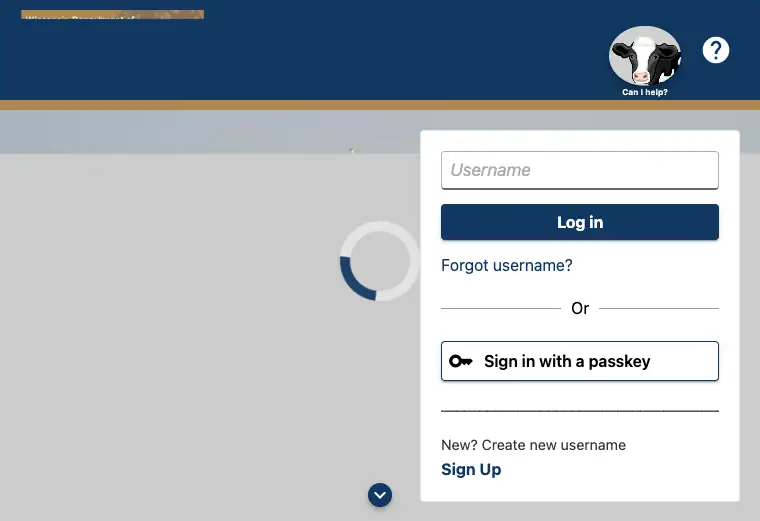 Official Wisconsin business tax filing and payment portal showing state tax account and submission services