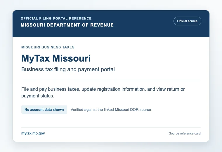 Official Missouri MyTax business tax filing and payment portal reference