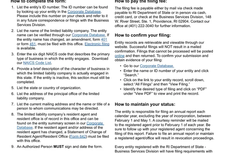 Official Rhode Island LLC additional LLC cost source