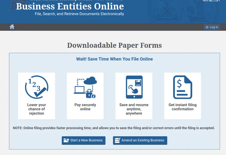 Official South Carolina LLC source showing formation filing requirements and submission details