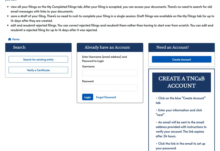 Official Tennessee LLC source showing formation filing requirements and submission details