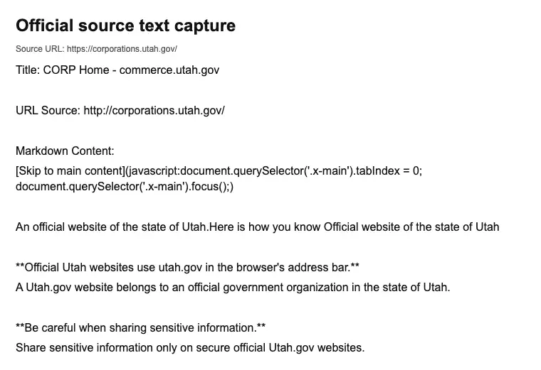 Official Utah LLC additional LLC cost source