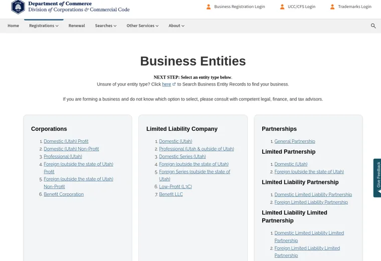 Official Utah LLC source showing formation filing requirements and submission details