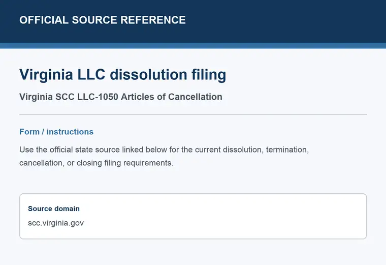 Official Virginia LLC dissolution source reference for the filing form or instructions