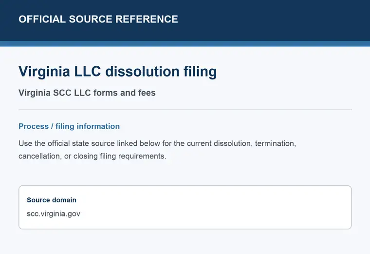Official Virginia LLC dissolution source reference for the filing process and requirements
