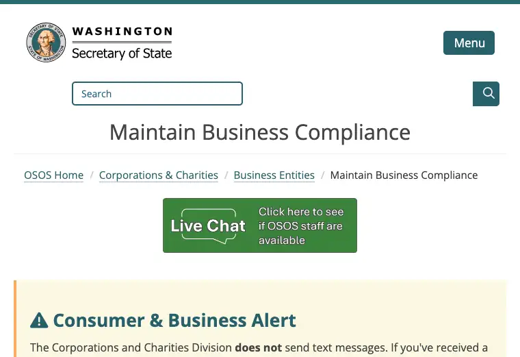 Official Washington LLC additional LLC cost source