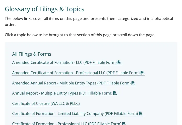 Official Washington LLC formation filing source