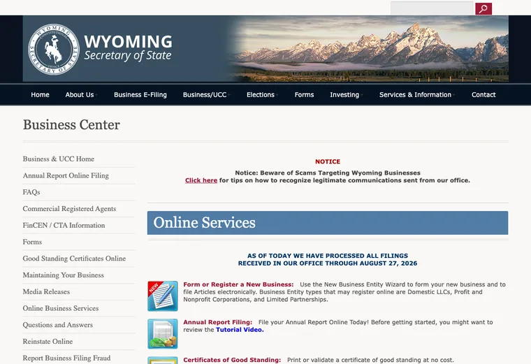 Official Wyoming LLC source showing processing times and expedited filing options