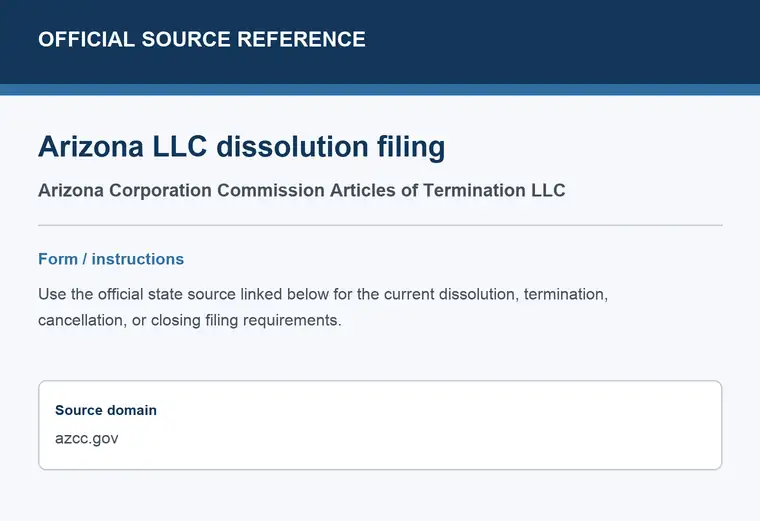 Official Arizona LLC dissolution source reference for the filing form or instructions
